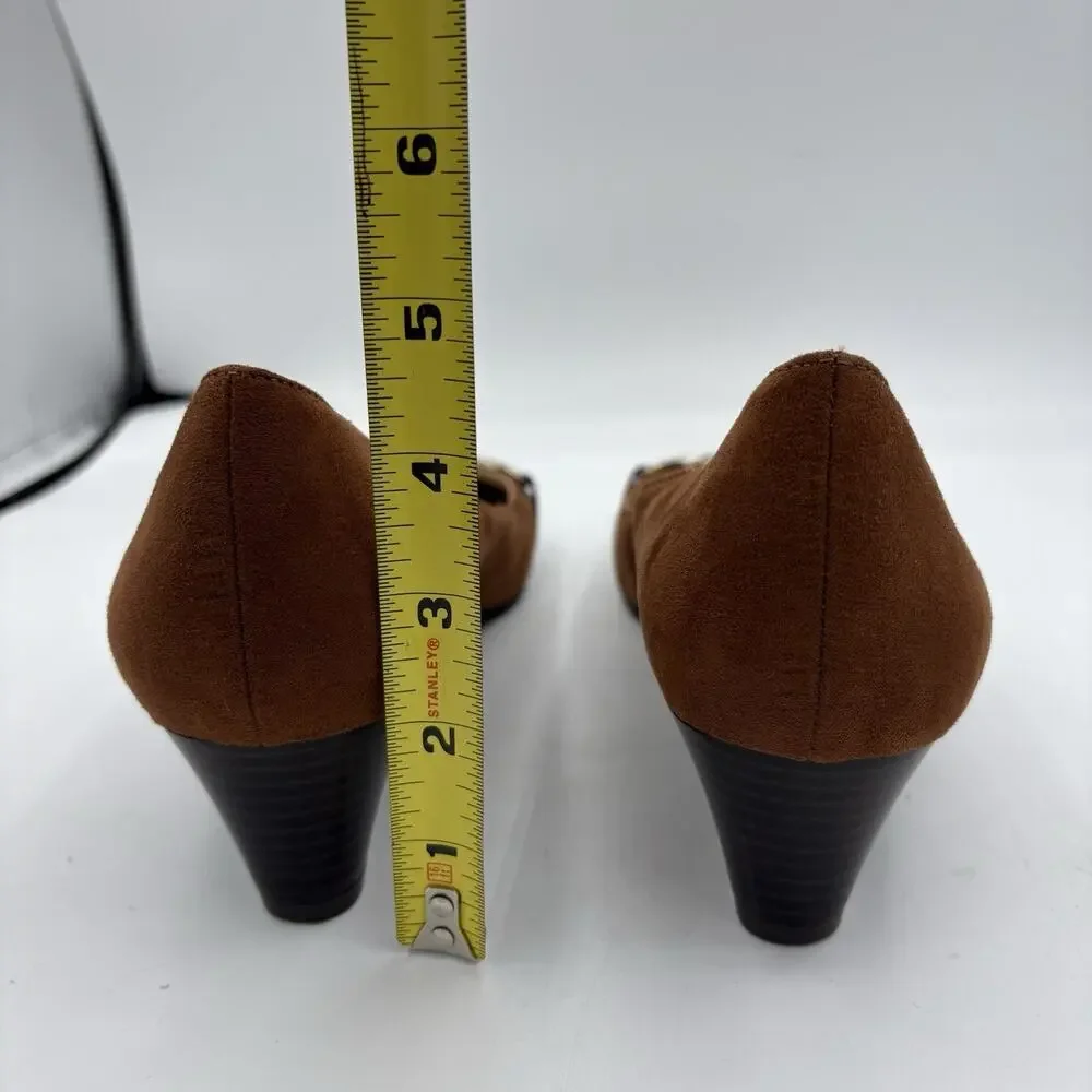Naturalizer Heels Womens Size‎ 10 Poppy Brown Wedge Brown Suede Silver Chain